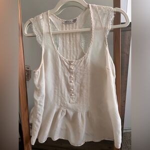 Kookai Ivory Lace-Trim Pleated Camisole